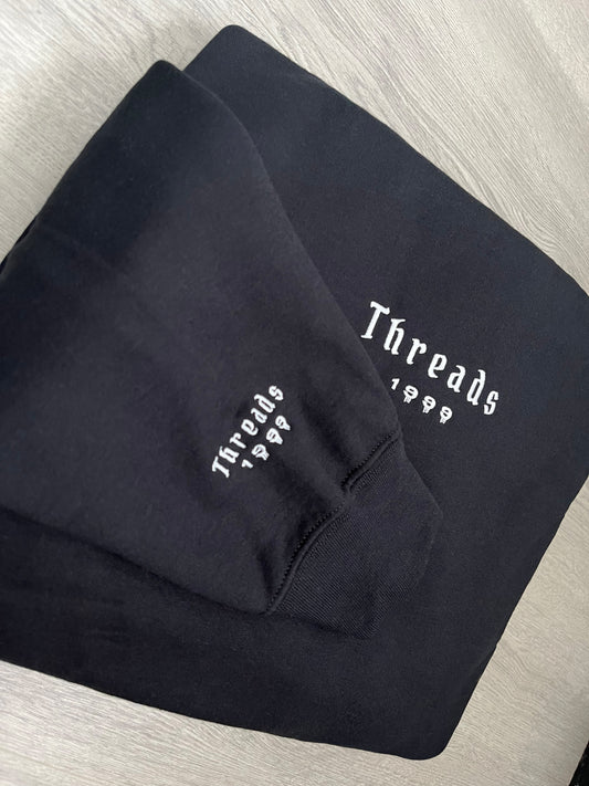 White Embroidered Front & Sleeve Slogan Only Hoodie (Black)