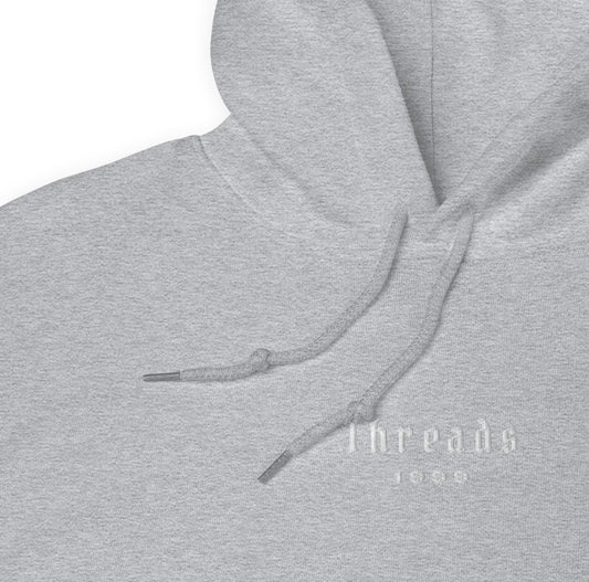 White Embroidered & Bold Back Slogan Hoodie (Sport Grey)